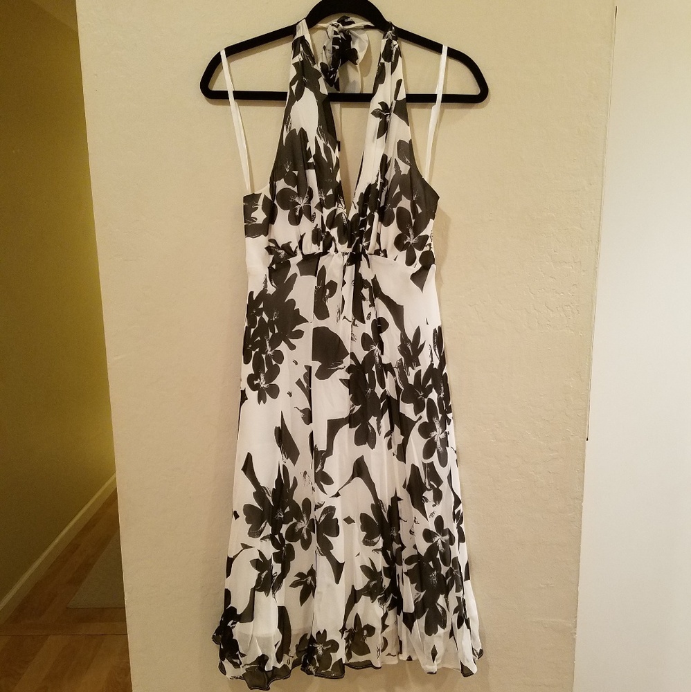 Black and white silk floral dress